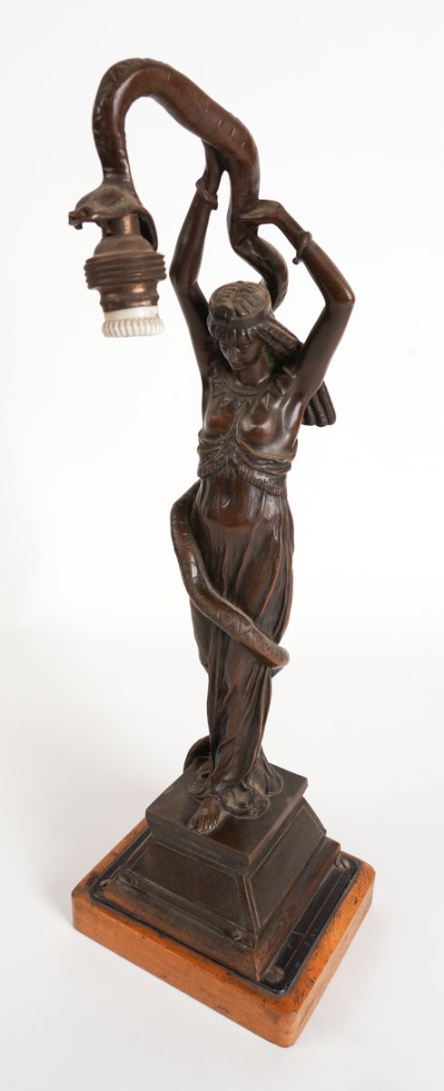 IVAN ZAIEC (FL. LATE 19TH/EARLY 20TH); AN AUSTRIAN BRONZE FIGURAL TABLE LAMP MODELLED AS A SNAKE CHARMER