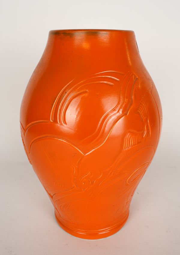 SUSIE COOPER RELIEF MOULDED ORANGE SQUIRREL VASE