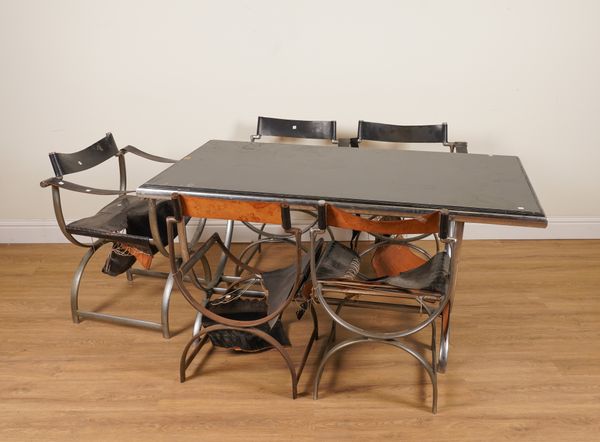 A MID 20TH CENTURY CHROME RECTANGULAR DINING TABLE (6)