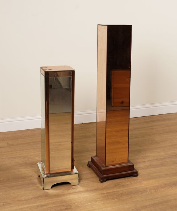 TWO MID 20TH CENTURY PINK MIRRORED PEDESTALS (2)