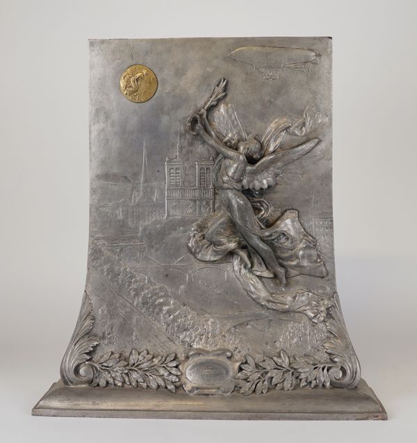 A ZINC ALLOY COMMEMORATIVE PANEL FOR THE SOCIETY OF COLOMBOPHILES