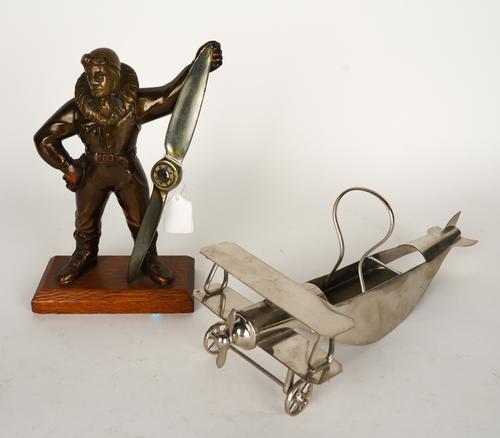 BRONZE FINISHED METAL AVIATOR TABLE LIGHTER (2)