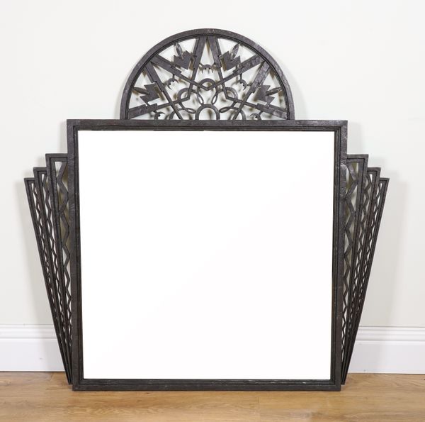 A MODERN WROUGHT IRON FRAMED WALL MIRROR