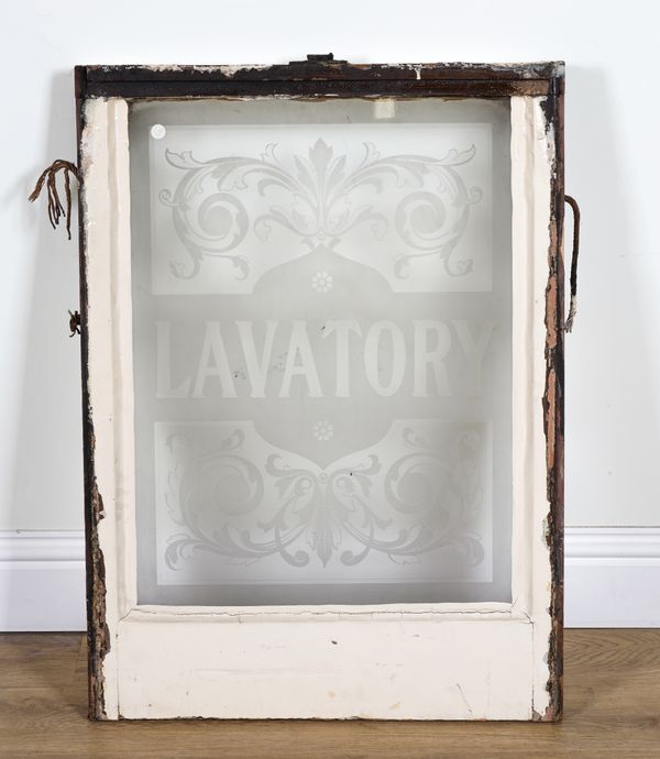 ‘LAVATORY’, AN EARLY 20TH CENTURY FROSTED GLASS SIGN