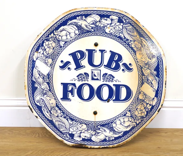 ‘PUB FOOD’, A MID 20TH CENTURY DOUBLE SIDED CIRCULAR ENAMEL SIGN