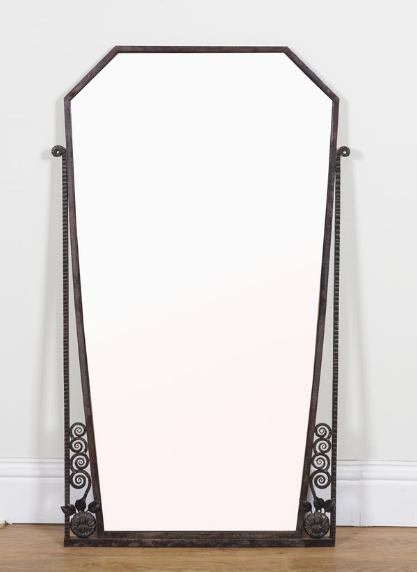 AN ART DECO STYLE WROUGHT-IRON FRAMED RECTANGULAR WALL MIRROR