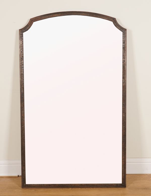 A MID 20TH CENTURY WROUGHT-IRON FRAMED ARCHED WALL MIRROR