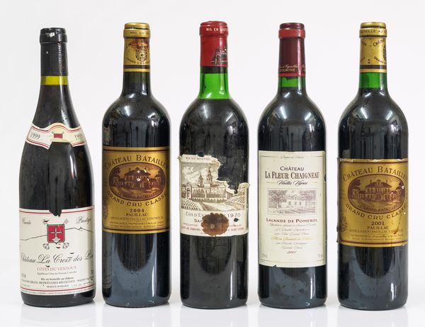 A BOTTLE OF CHATEAU COS D'ESTOURNEL 1970, TWO BOTTLES OF CHATEAU BATAILLEY GRAND CRU CLASSE 2001 & 2004, AND TWO OTHER BOTTLES (5)