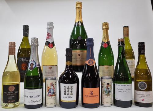 11 BOTTLES AND TWO CANS ENGLISH WHITE AND SPARKLING WINE