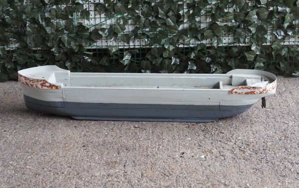 A GREY PAINTED POND BARGE