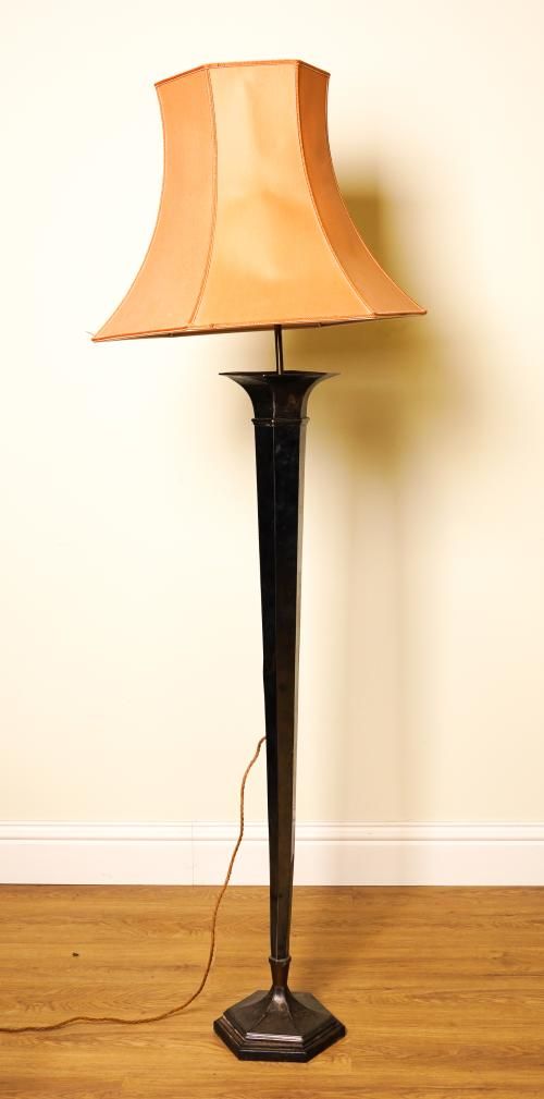 A SILVER-PLATED HEXAGONAL FLUTED COLUMN STANDARD LAMP