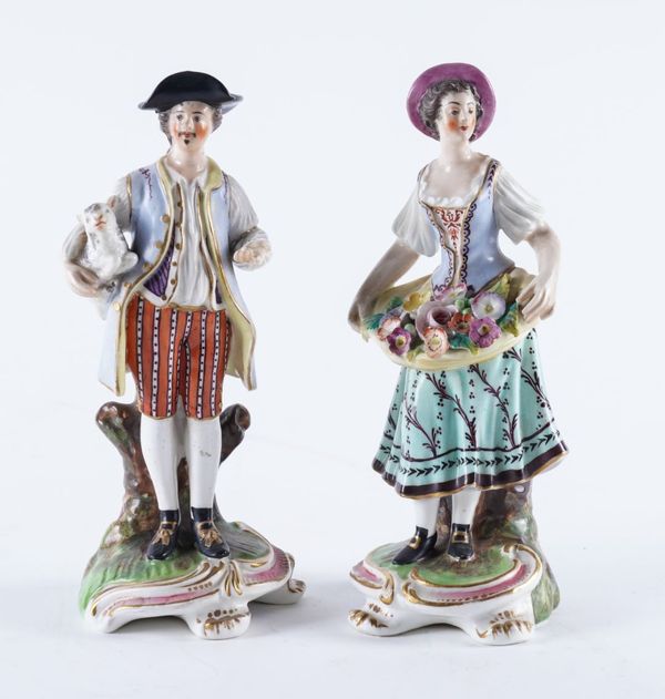 A PAIR OF STEPHENSON AND HANCOCK DERBY FIGURES OF A FRENCH SHEPHERD AND SHEPHERDESS (2)