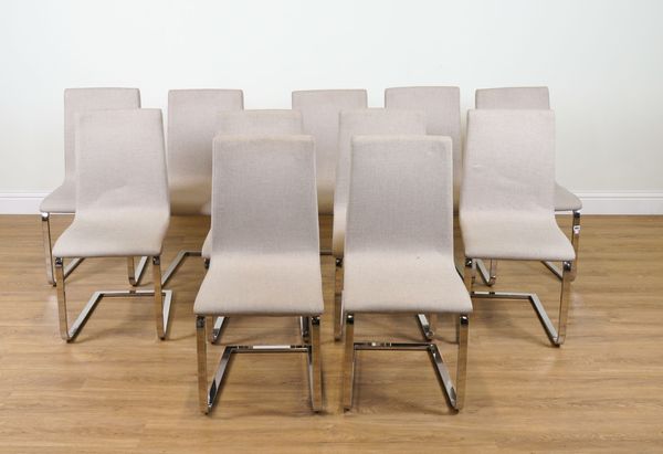 A SET OF ELEVEN ITALIAN CHROME FRAMED DINING ROOM / BOARDROOM CHAIRS (11)