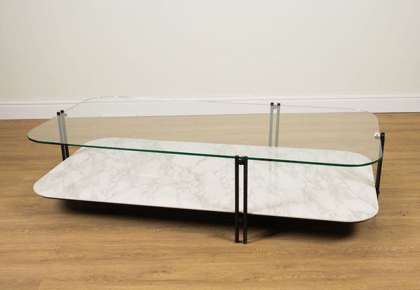 CATTELAN ITALIA; A MODERN RECTANGULAR TWO TIER COFFEE TABLE WITH GLASS TOP