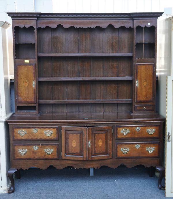 AN 18TH CENTURY STYLE INLAID OAK DRESSER