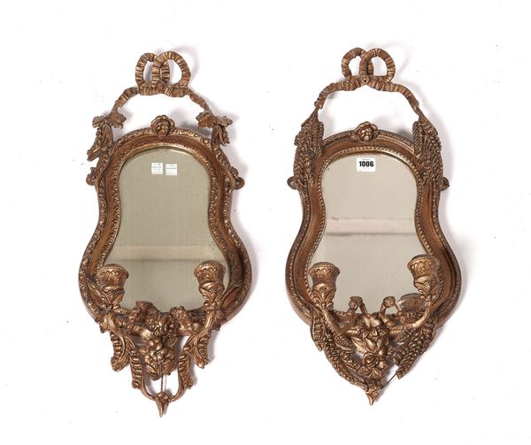 A NEAR PAIR OF LATE 19TH CENTURY FRENCH GILTWOOD GIRANDOLE WALL MIRRORS  (2)