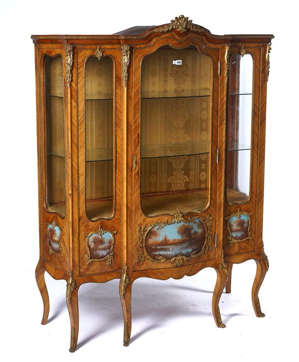 A FRENCH GILT METAL MOUNTED KINGWOOD DISPLAY CABINET