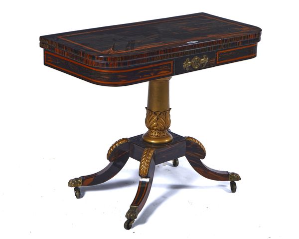 A REGENCY SATINWOOD BANDED COROMANDEL CARD TABLE