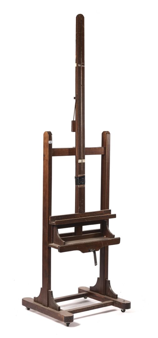 A 20TH CENTURY STAINED BEECH H-FRAMED ARTIST’S EASEL