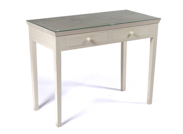 OKA; A CREAM PAINTED TWO DRAWER SIDE TABLE