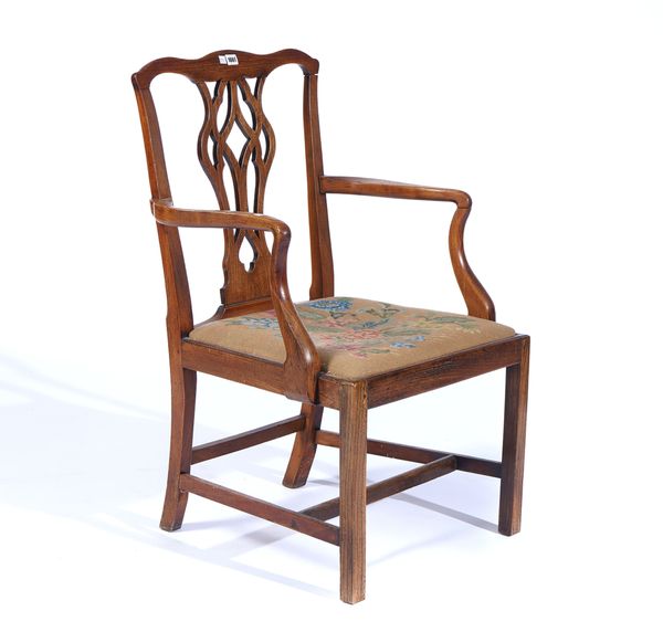 A GEORGE III ELM CARVER CHAIR