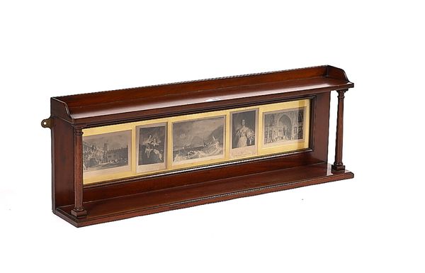 A 19TH CENTURY MAHOGANY TWO TIER HANGING WALL SHELF