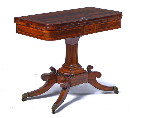 A REGENCY SATINWOOD BANDED ROSEWOOD CARD TABLE