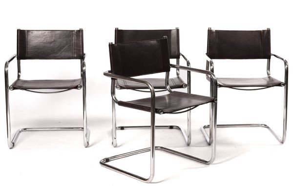 PROBABLY MARCEL BREUER BY MATTEO GRASSI; A SET OF FOUR 20TH CENTURY CHROME AND LEATHER CHAIRS (4)