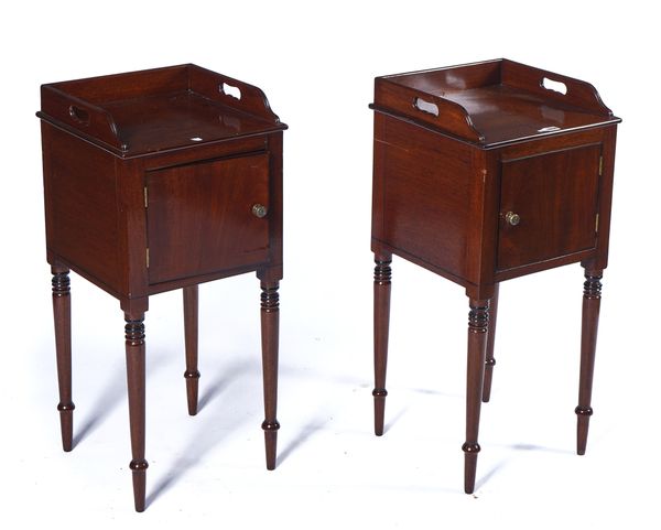 A PAIR OF MAHOGANY GALLERIED POT CUPBOARDS (2)