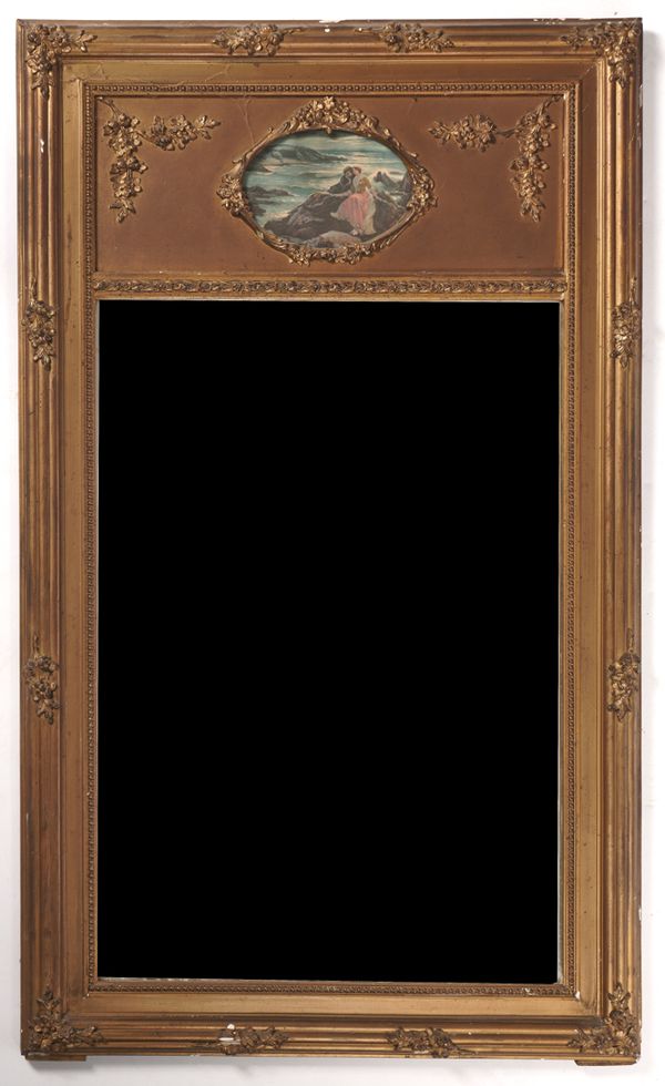 A LATE 19TH CENTURY FRENCH GILT FRAMED TRUMEAU MIRROR