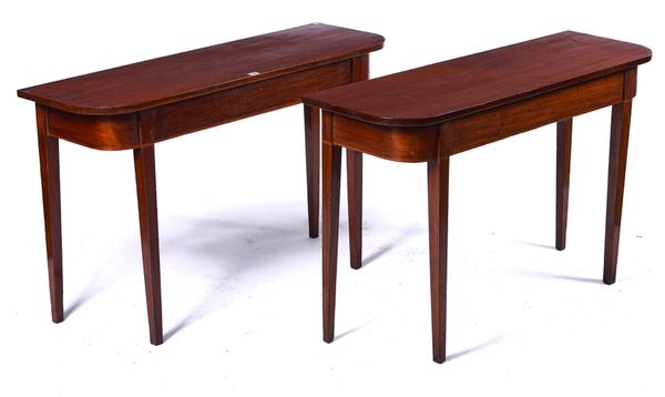 A PAIR OF ADAPTED GEORGE III MAHOGANY D-SHAPED CONSOLE TABLES (2)