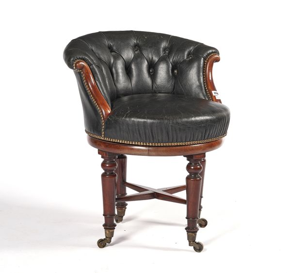 A VICTORIAN MAHOGANY FRAMED TUB BACK DESK CHAIR