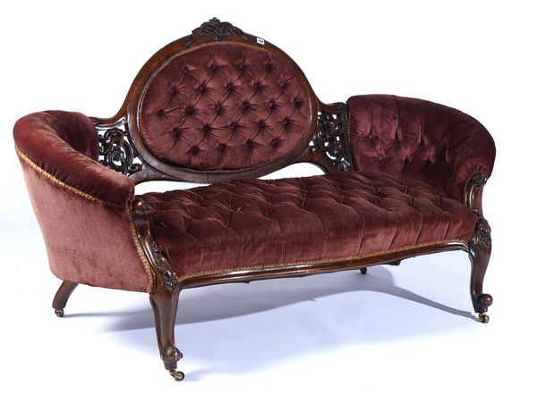 A VICTORIAN ROSEWOOD FRAMED TUB BACK SOFA