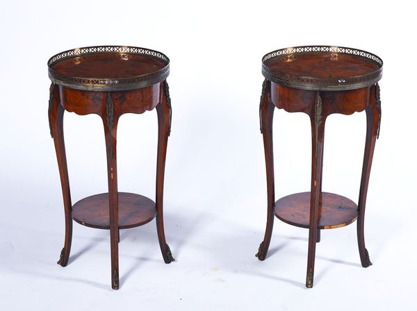 A PAIR OF LOUIS XV STYLE WALNUT AND MARQUETRY OCCASIONAL TABLES  (2)