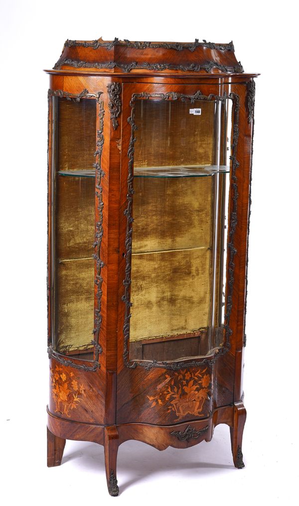 A LOUIS XV STYLE GILT METAL MOUNTED KINGWOOD AND MARQUETRY INLAID VITRINE