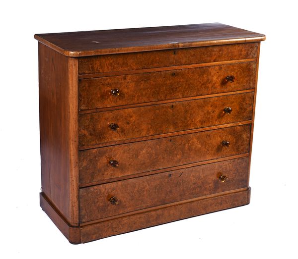 A 19TH CENTURY FIGURED WALNUT CHEST