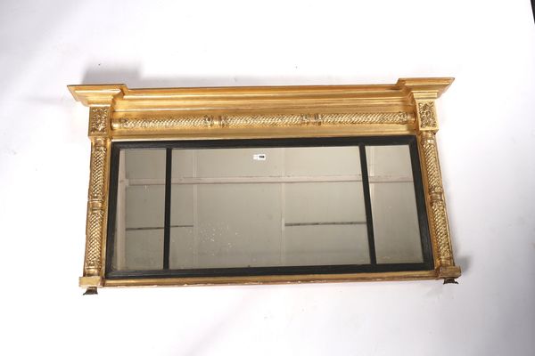 A REGENCY GILT FRAMED TRIPLE PLATE OVERMANTEL MIRROR