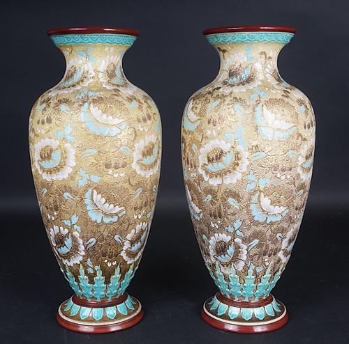 A PAIR OF DOULTON & SLATERS PATENT OVOID VASES (2)