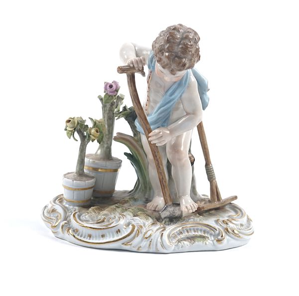 A MEISSEN GROUP OF A PUTTO GARDENING