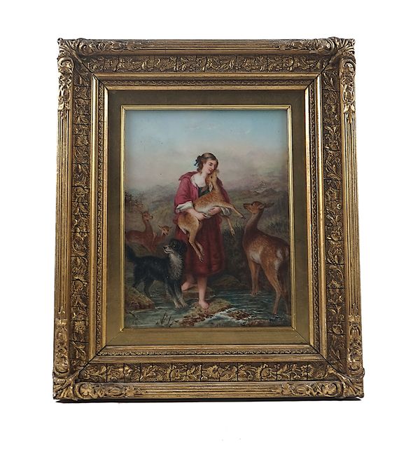 `THE SICK DOE' AN ENGLISH PORCELAIN RECTANGULAR PLAQUE