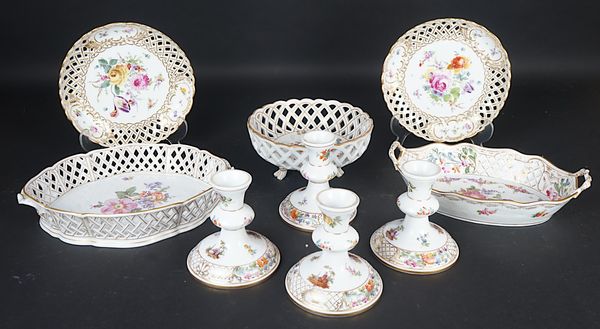 A GROUP OF FLOWER PAINTED GERMAN PORCELAINS ( 9)