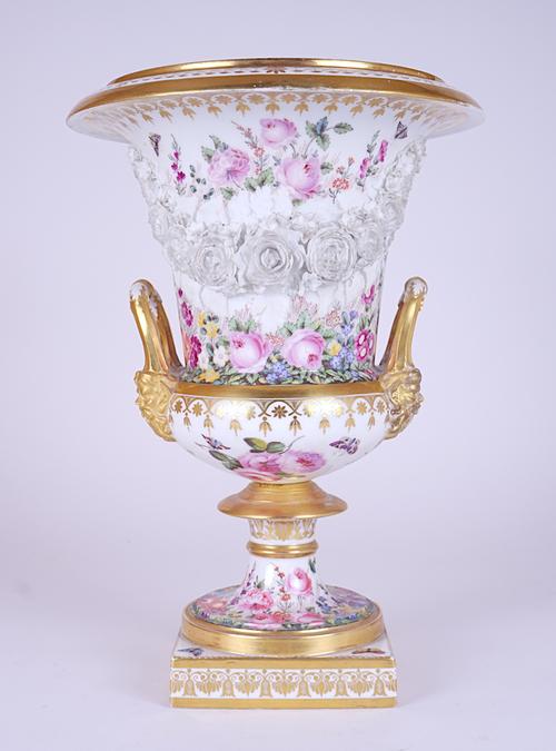 A LARGE AND UNUSUAL PORCELAIN TWO-HANDLED URN SHAPED VASE