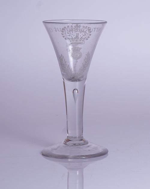 A JACOBITE-STYLE ENGRAVED DRAWN TRUMPET  WINE GLASS