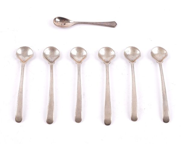 SIX IRISH SILVER CONDIMENT SPOONS AND ONE MUSTARD SPOON (7)
