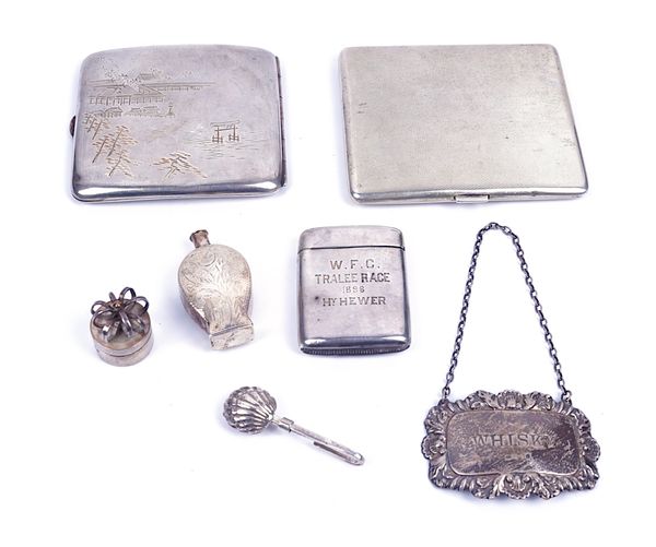 A SILVER CIGARETTE CASE AND SIX FURTHER ITEMS (7)