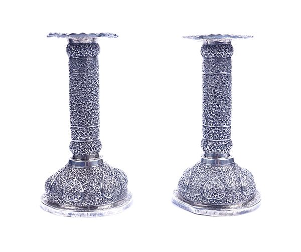 A PAIR OF ASIAN TABLE CANDLESTICKS (2)