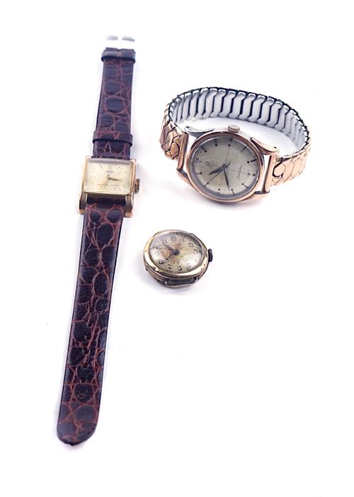 AN OMEGA SEAMSTER AUTOMATIC GILT METAL FRONTED AND STEEL BACKED GENTLEMAN'S WRISTWATCH AND TWO LADY'S WRISTWATCHES (3)