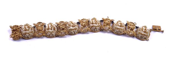 A CHINESE CARVED IVORY AND FILIGREE BRACELET