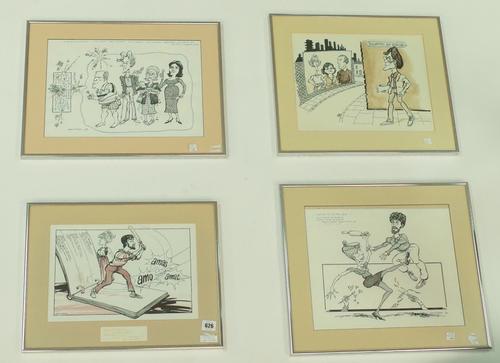 WILLIAM HEWISON (BRITISH, 1925-2002): FIVE THEATRICAL CARICATURES (5)