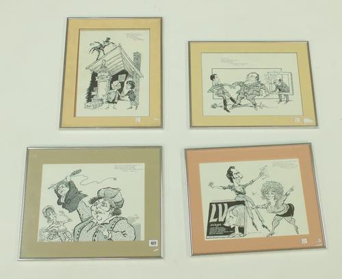 WILLIAM HEWISON (BRITISH, 1925-2002): FOUR THEATRICAL CARICATURES (4)
